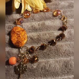 Handmade Gold And Brown Fall Glass Bead Bracelet